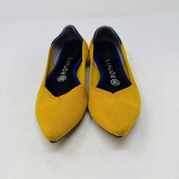 Rothy’s Point Flats Size 7 Mustard Yellow Knit Shoes Sustainable Washable - Picture 4 of 12